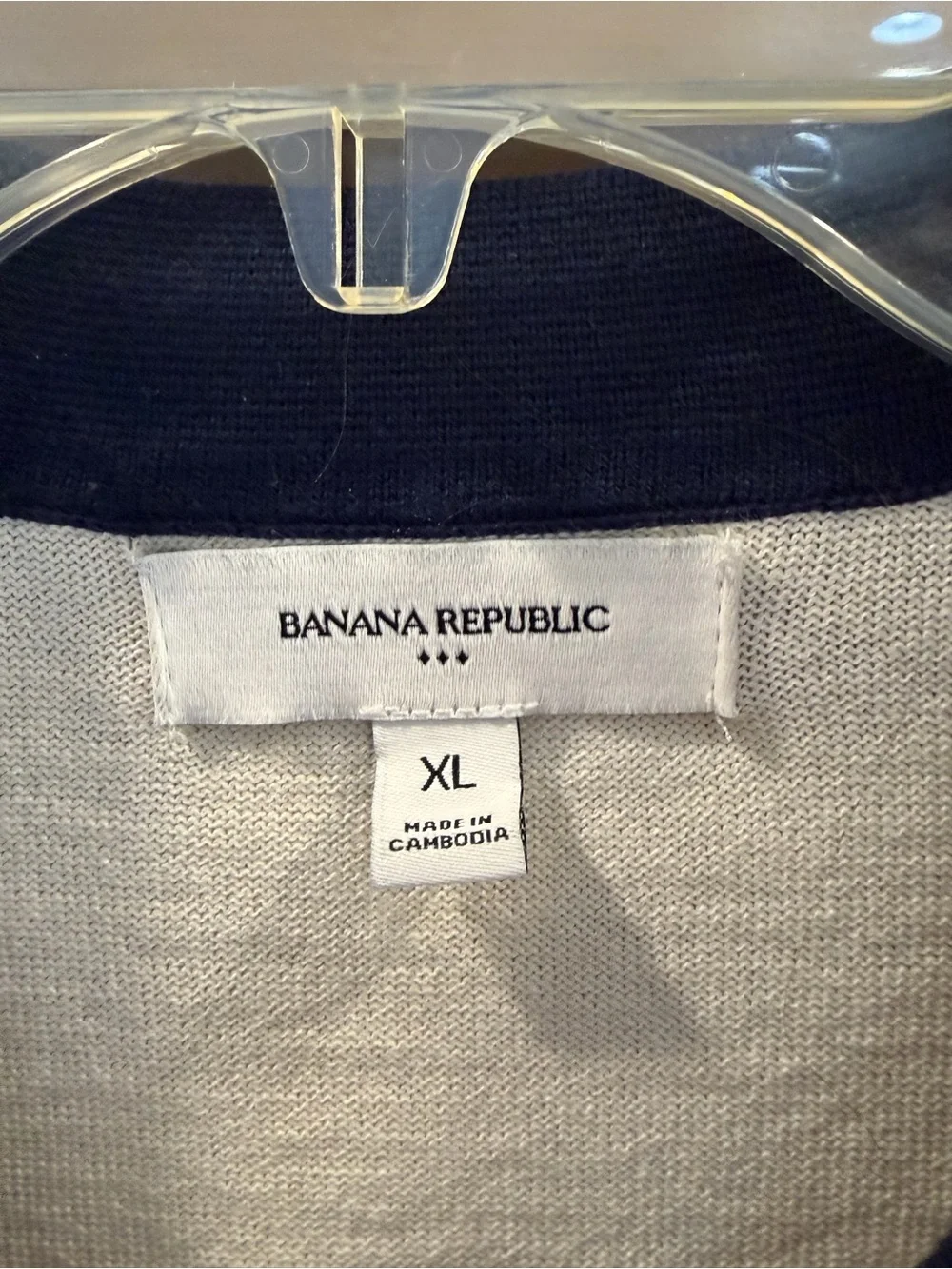 Banana Republic Cream and Navy Short-Sleeve Button-Front Knit Polo XL